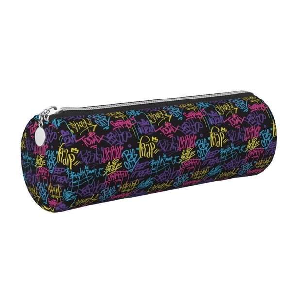 Easygdp Graffiti Art para Estuche de Lápices Cilíndrico de Cuero con Cremallera, Organizador de Lápices de Cuero para Escuela, Oficina y Viajes