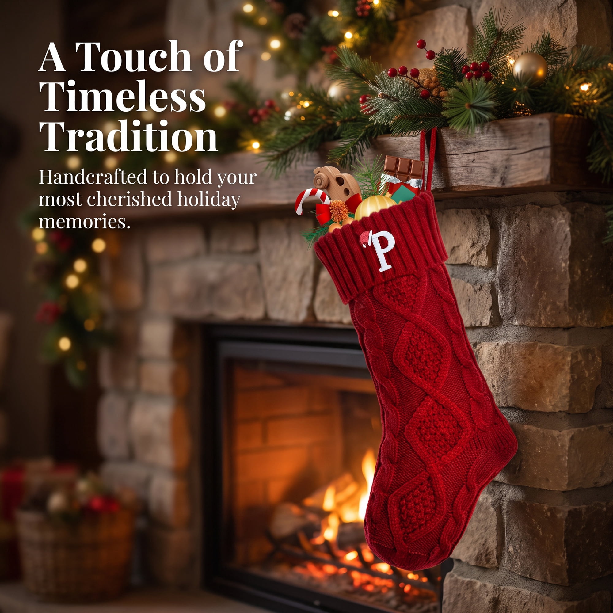 Unique Bargains Canine Bone Christmas Stocking Luxury Puppy Holiday Keepsake Sack Red Letter P 17"