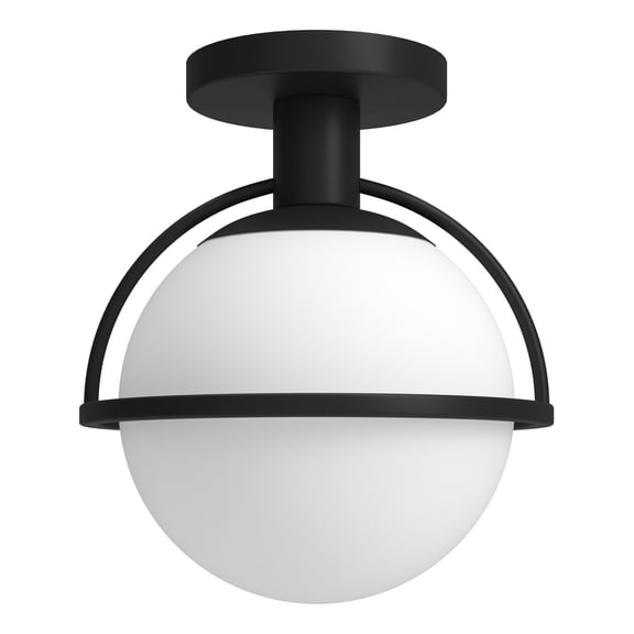 Evelyn&Zoe 9.25" Blackened Bronze Metal/Glass Semi Flush Mount
