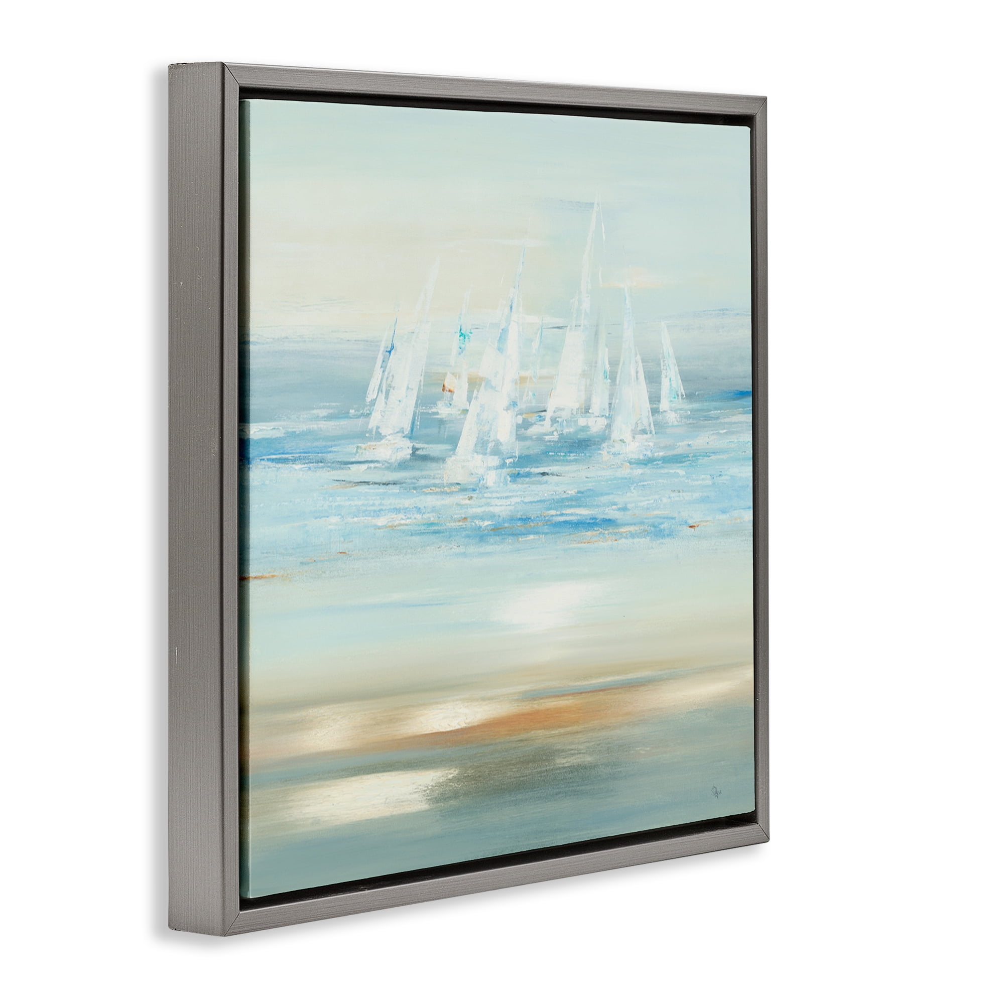 Stupell Industries Brushed Sailboat Fleet Coastal Painting Gray Floater Framed Canvas Art Print Wall Art, 18 x 18