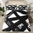 thumbnail image 2 of Manfei Abstract Stripe 4pcs Bed Sheets, White and Black King Sheets, Modern Geometric Sheet Set, Ultra Soft Bedroom Decor, 2 of 7