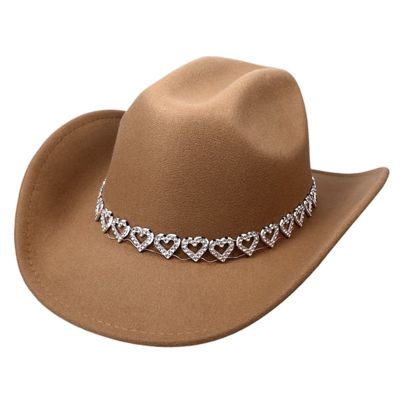 Avaner Women's Western Cowboy Rhinestone Hat: Vintage Wide-brimmed Classic Bridal Heart-Shaped Jazz Hat- Party