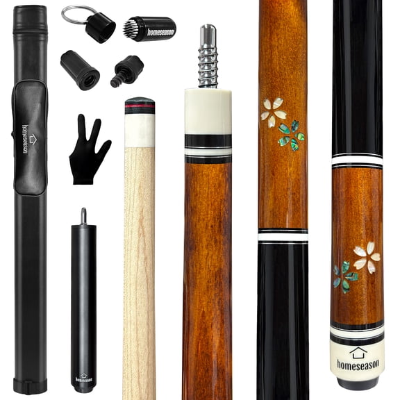 HomeSeason Pool Cue Stick 58" Professional Billiard Canadian Maple Pool Stick with Leather Case & 13mm Tip, 18/19/20/21oz for Adults Pro Player (Brown)