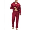 thumbnail image 2 of Mens Silk Satin Pajamas Long Sleeve Loungewear Two-piece Sleepwear Button-Down Pj Set, 2 of 5
