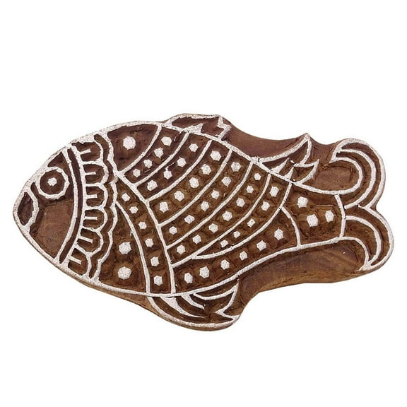Decorative Handcarved Wood Fish Block Art Wooden Textile Stamp Printing Block
