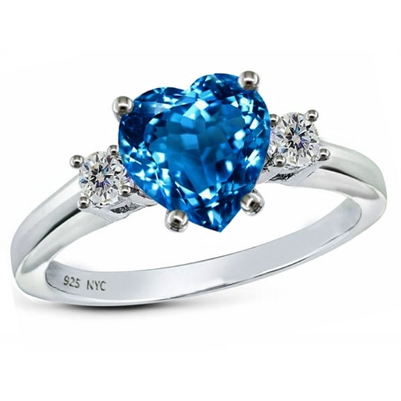 Star K� 8mm Heart Shape Simulated Blue Topaz Ring