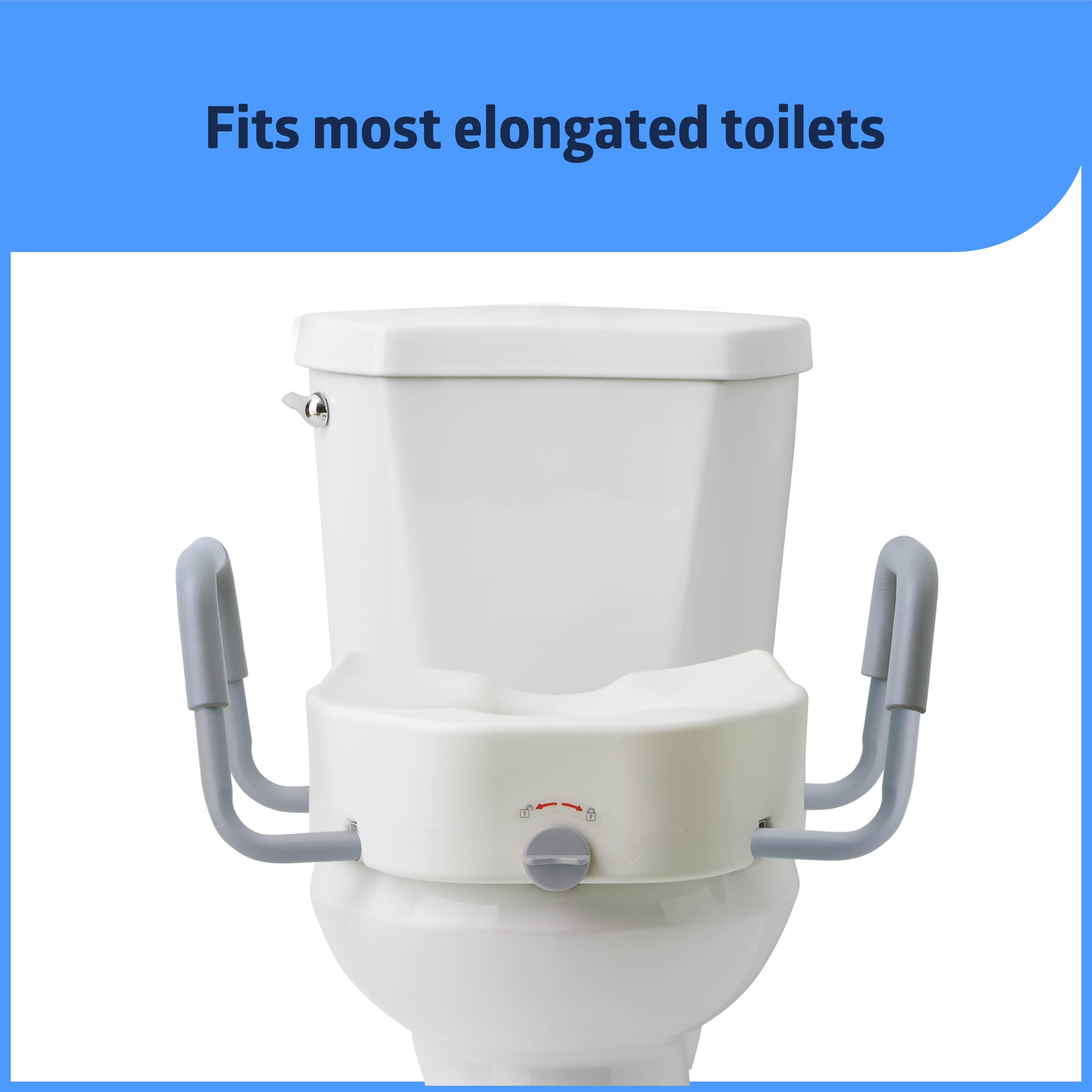 Medline Elongated Toilet Seat Riser with Arms for Seniors, Locking, Fits Most Toilets, 400 lb Weight Capacity, White