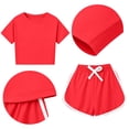 thumbnail image 3 of Mifsaly 2 Piece Short Sets for Girls Summer Short Sleeve Crewneck Cropped T-Shirts and Athletic Shorts Kids Breathable Casual Sportswear Clothes, 3 of 7