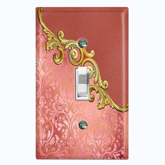 Metal Light Switch Plate Cover Red Floral Damask Frame Honeycomb Trim DAM056