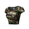 thumbnail image 2 of A2Y Women's Basic Solid Printed Scoop Neck Cap Sleeve Fitted Crop Rayon Top Tee Shirt Camo Green S, 2 of 3