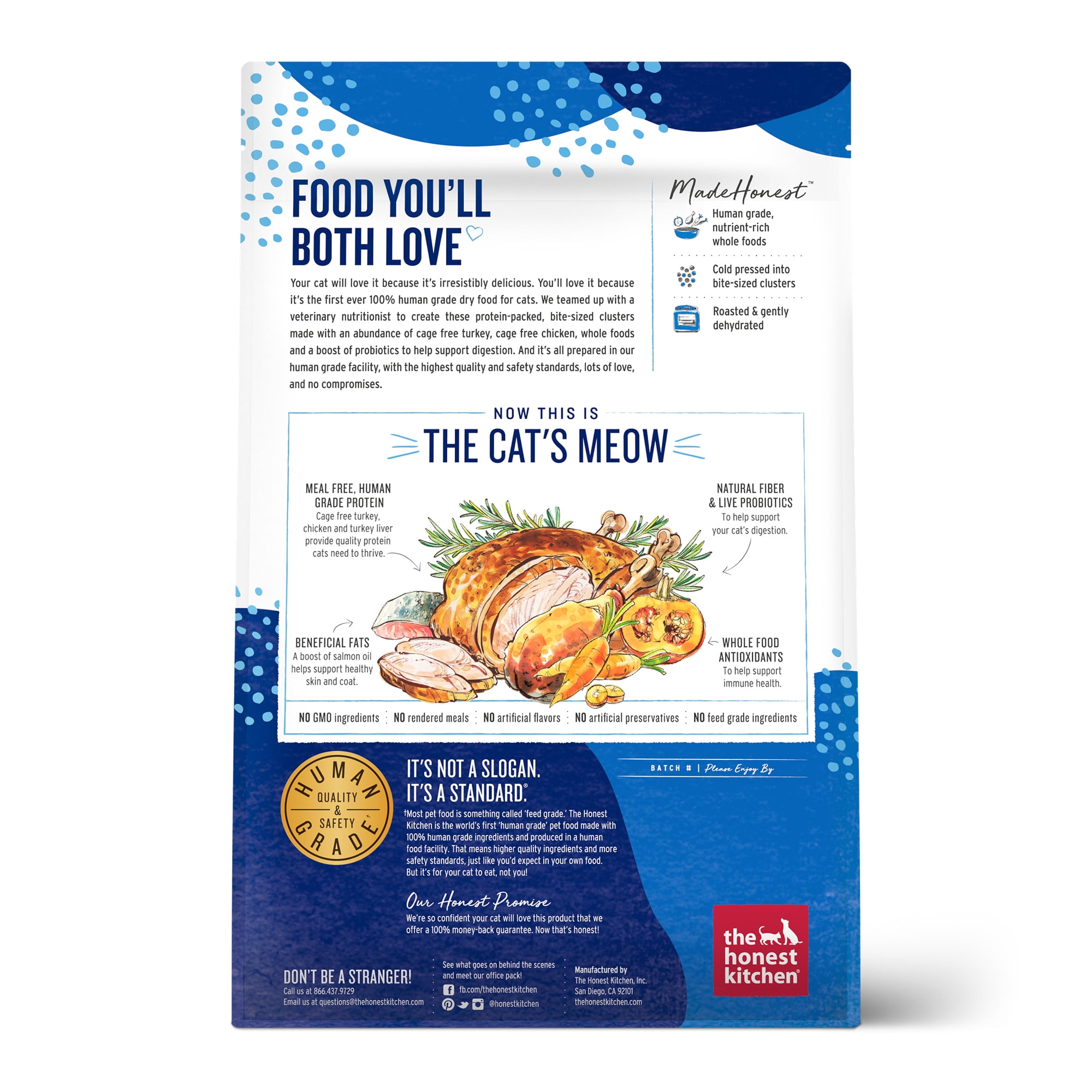 The Honest Kitchen Whole Food Clusters Grain Free Turkey & Chicken Dry Cat Food, 4 lb Bag