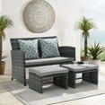 thumbnail image 5 of JOIVI Outdoor Loveseat Patio Furniture Rattan Conversation Set, with Ottoman, Pillows Included, Grey Wicker, Light Gray Cushions, 5 of 10