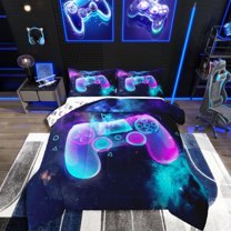 Homewish Video Game 3 Pieces Queen Comforter Set for Female Men Adults,Teal Purple Gradient Ultra Soft Bedding Sets,Starry Sky Bedding Comforter Set Breathable,Microfiber Bedroom Decor,Reversible