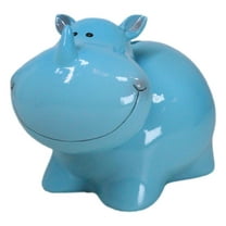 Whimsical Pastel Blue Pachyderm Rhino Money Coin Savings Piggy Bank Figurine