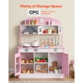 thumbnail image 6 of VEVOR Play Kitchen for Kids, Wooden, Kids Kitchen Playset with Real Lights & Sounds, Food & Cookware Accessories, Pretend Play Toy Set, Range Hood, Microwave, for Toddlers, Girls & Boys Ages 3-8,Pink, 6 of 9