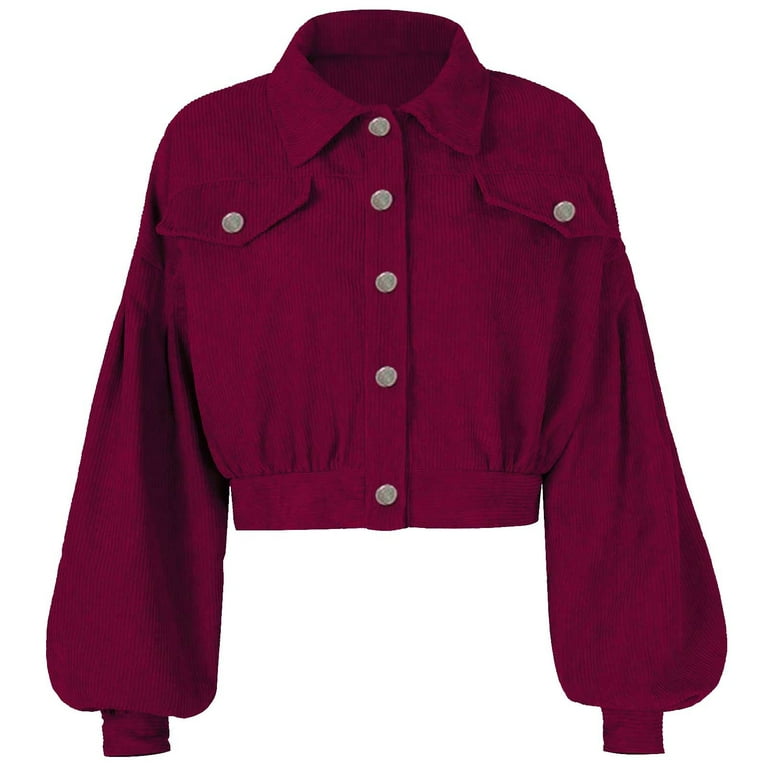 red short jacket for dress Bmisegm Womens Casual Lapel Corduroy Jacket with Sleeves Single Short Jacket Womens Jackets Red XL
