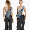 thumbnail image 6 of Sling Backpack,Dark Blue Christmas Snowflake Pattern Sling Bag with Water Bottle Holder,Waterproof Sling Bag for Men/Women with Headphone Jack for Hiking,Travel, 6 of 6