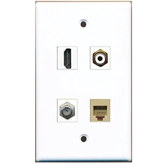 RiteAV - 1 Port HDMI 1 Port RCA White 1 Port Coax Cable TV- F-Type 1 Port Phone RJ11 RJ12 Beige Wall Plate