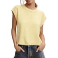 thumbnail image 2 of Comdrip Chandail à Manches Courtes pour Femmes, Gilet de Chandail d'Été pour Femmes à Manches Cap, Hauts en Tricot à Col Rond, Chandails Décontractés à Enfiler pour Femmes Tendance Jaune Pâle m, 2 of 5