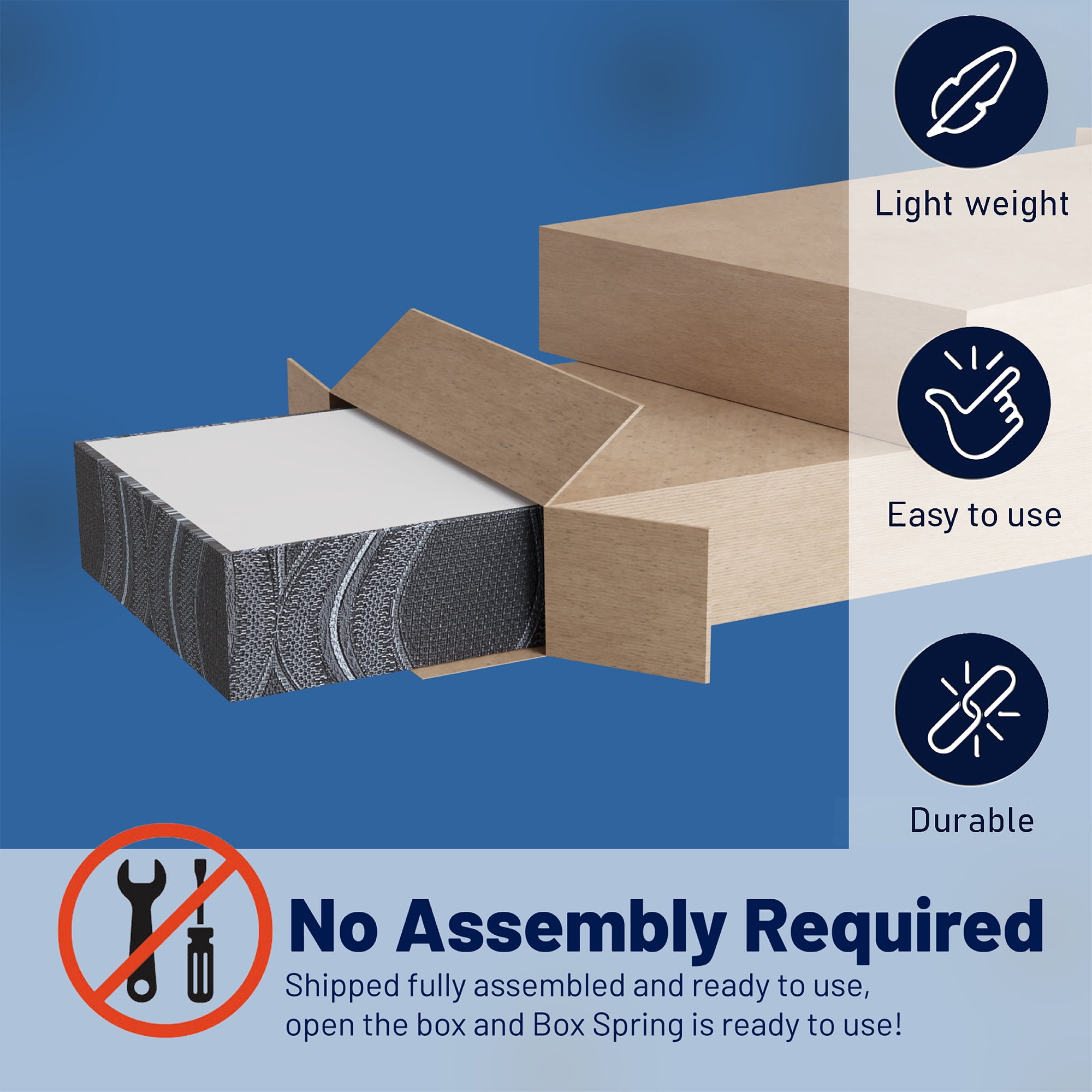 Continental Sleep, 8" Wood Box Spring/Foundation with Legs for Mattress Support, Heavy-Duty Structure, Fully Assembled, No Need for Bed Frame, Queen, Black