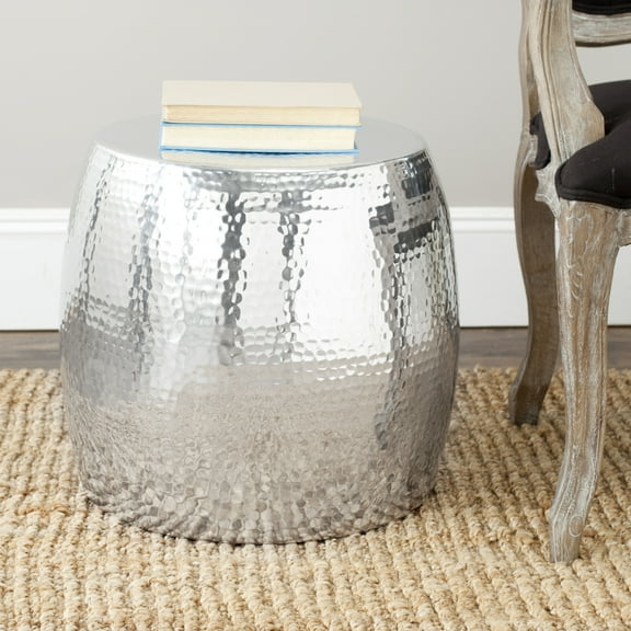 SAFAVIEH Vanadium Round Hammered Stool Silver