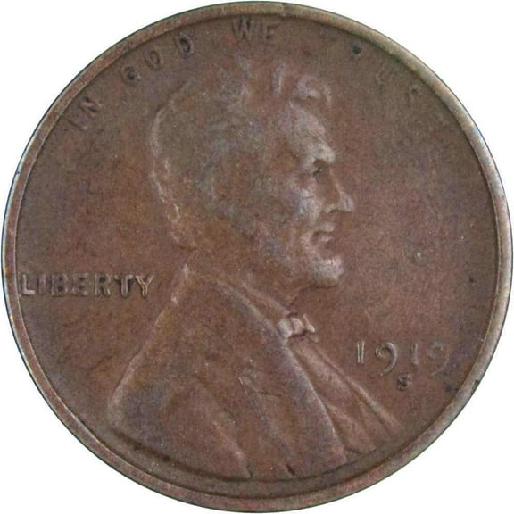 1919 S Lincoln Wheat Cent F Fine Bronze Penny 1c Coin Collectible