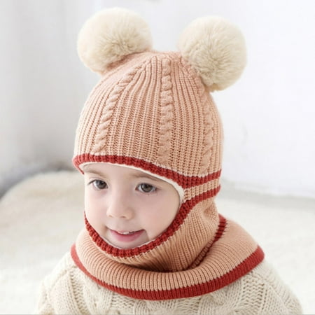 Baby Balaclava Hat Scarf Set 2 in 1 Boys Girls Warm Windproof Lined Knitted Beanie with Neck for Winter Baby Beanies
