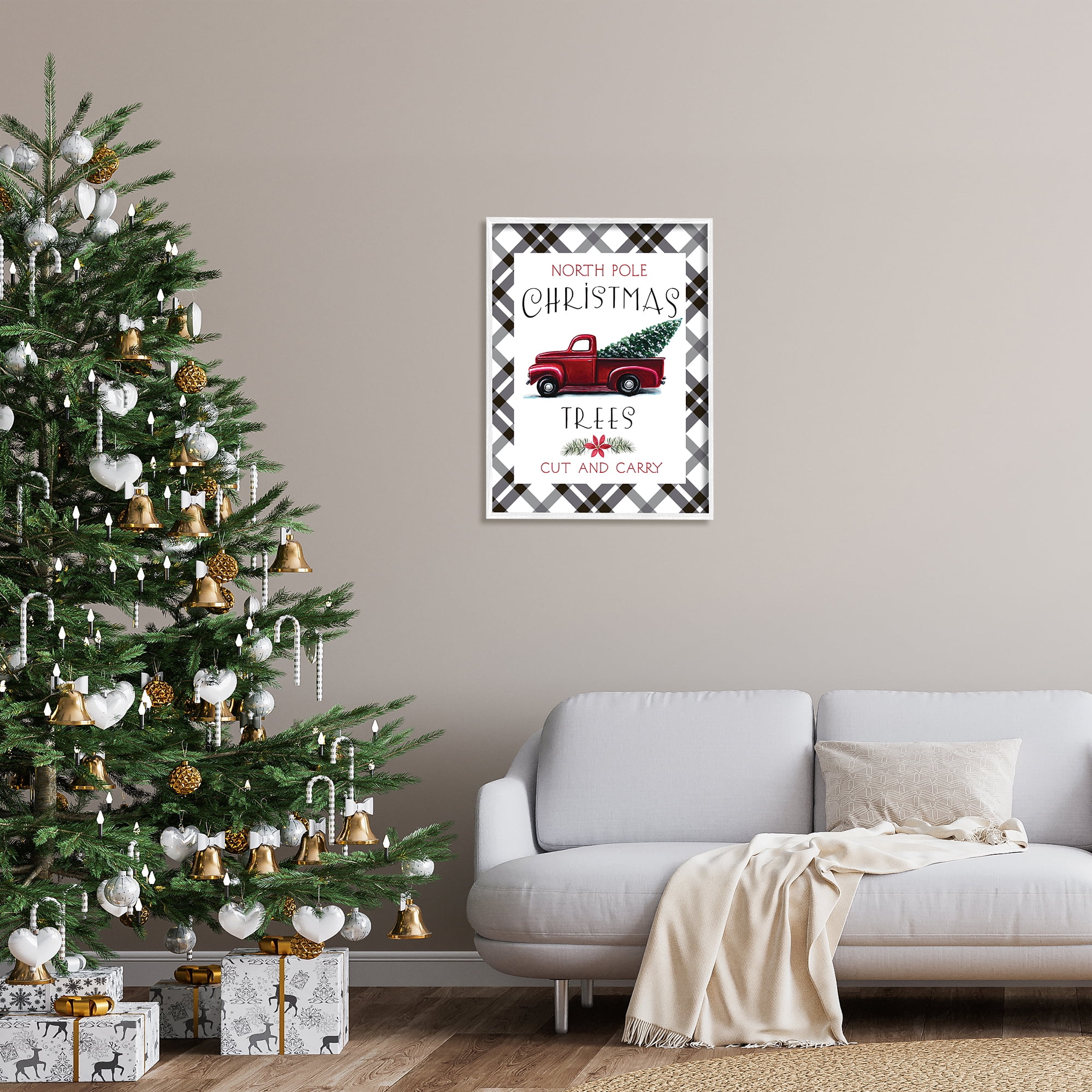 Stupell Indtries North Pole Christmas Trees Red Truck Black Plaid,24 x 30,Design by Elizabeth Tyndall