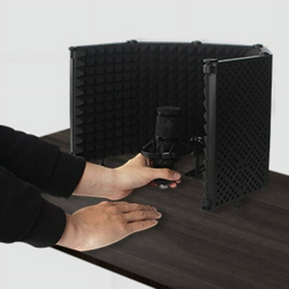 Adjustable 5 Panel Microphone Isolation Shield Foldable Studio Recording Mic Filter Mic Sponge Soundproof Shield,1 * Soundproof cotton screen,Black