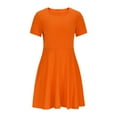 thumbnail image 4 of ZACPNCV Girls Dress Basic Short Sleeve A Line Swing Skater Twirl School Party Dress Orange 7-8 Years, 4 of 6