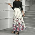 thumbnail image 4 of WTOBBY Women's Fashion Floral Pattern Belted Round Neck 3/4 Sleeve Midi Dress, Elegant Spliced Tunic Style Casual Wear for Summer Evening Events,Multicolor S, 4 of 4