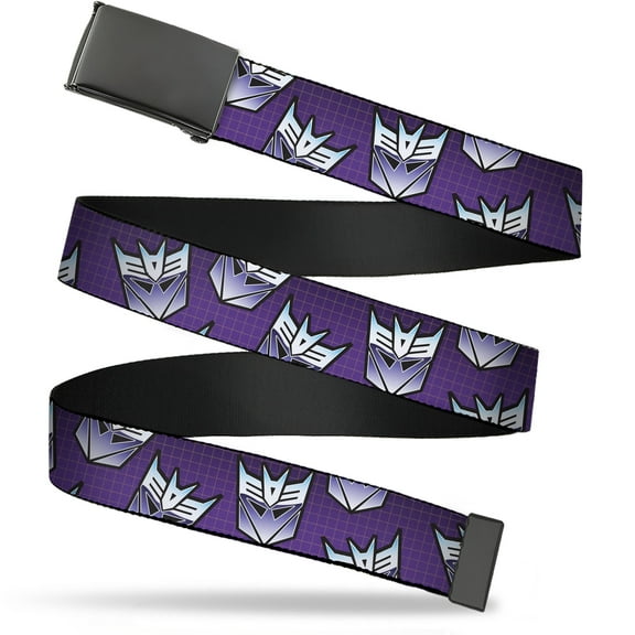 Adjustable Belt, Clamp Buckle, Cut-to-Fit, Transformers Decepticons Icon Scattered Grids Purples