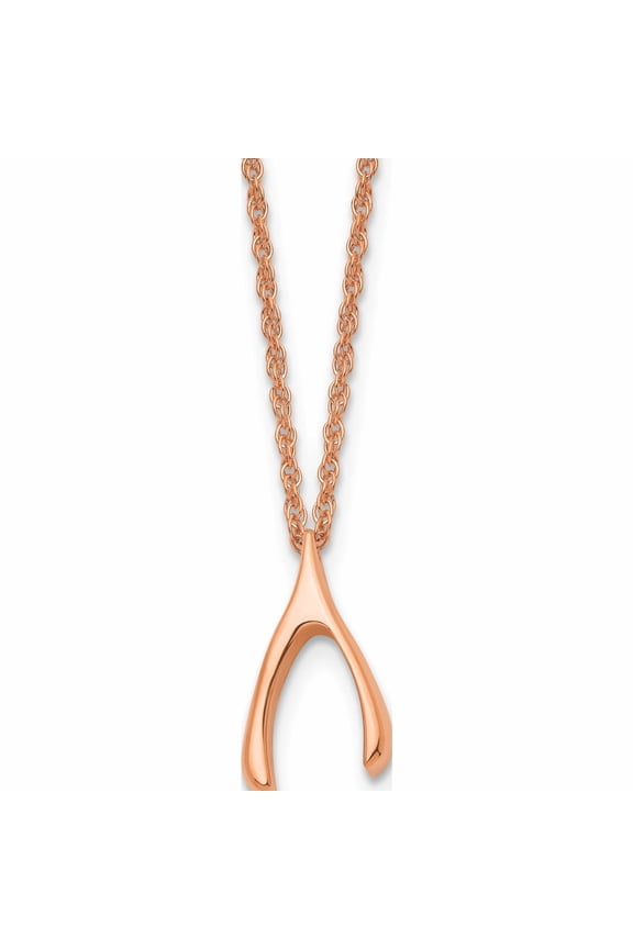 Stainless Steel Polished Rose IP-plated Wishbone 16in Necklace