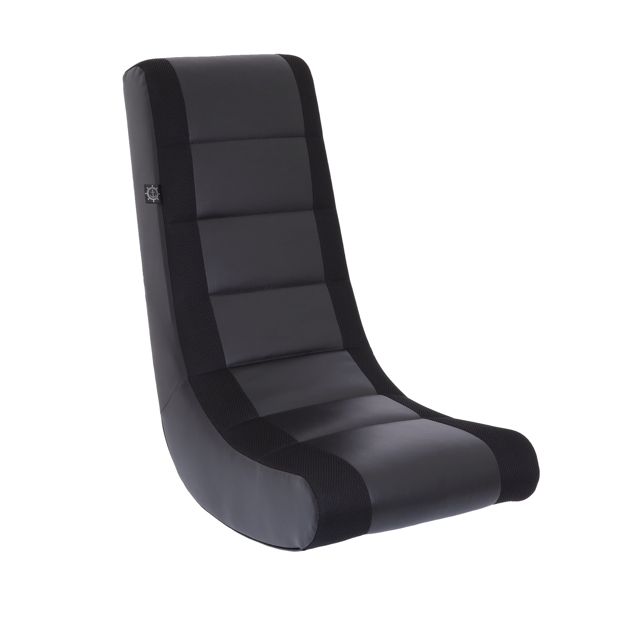 The Crew Furniture Classic Video Rocker Floor Gaming Chair, Kids and Teens, PU Faux Leather & Polyester Mesh, Black/Black