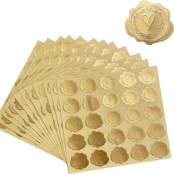 Sello de cera en relieve dorado de 100 Uds., sellos de sobre de corazón para invitaciones de boda/tarjetas de felicitación/recuerdos de fiesta, autoadhesivos