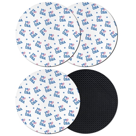 Independence Day Coasters Set of 4 Absorbent Coasters for Drinks Red Blue Stars Stripe Flag I Love USA Coaster for Desk Coffee Table Protection Home Decor House Warming Gifts 4
