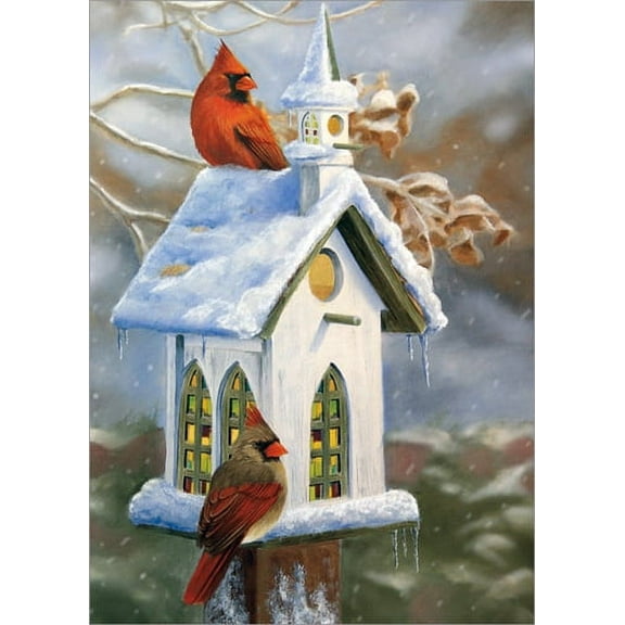 LPG Greetings Cardinals and Church Birdhouse: Victoria Wilson-Schultz Christmas Card (1 card/1 envelope)