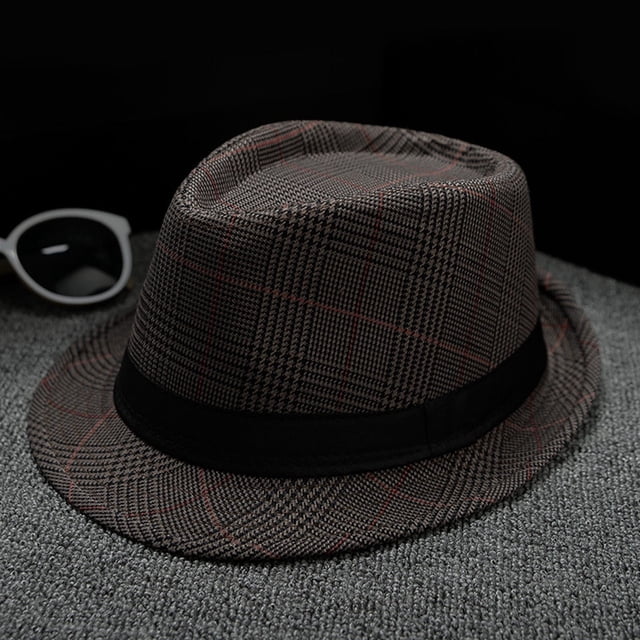 Chapeaux de Soleil à Moins de 10 $ Brun Hommes et Femmes Chapeau Jazz Rétro Imprimé à Rayures Chapeau de Soleil Britannique Chapeau de Soleil de Voyage