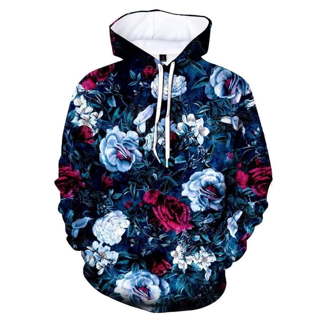 Sweat à Capuche Rétro Plantes Fleurs Impression 3D Mode Manches Longues pour Hommes Pull Manches Longues