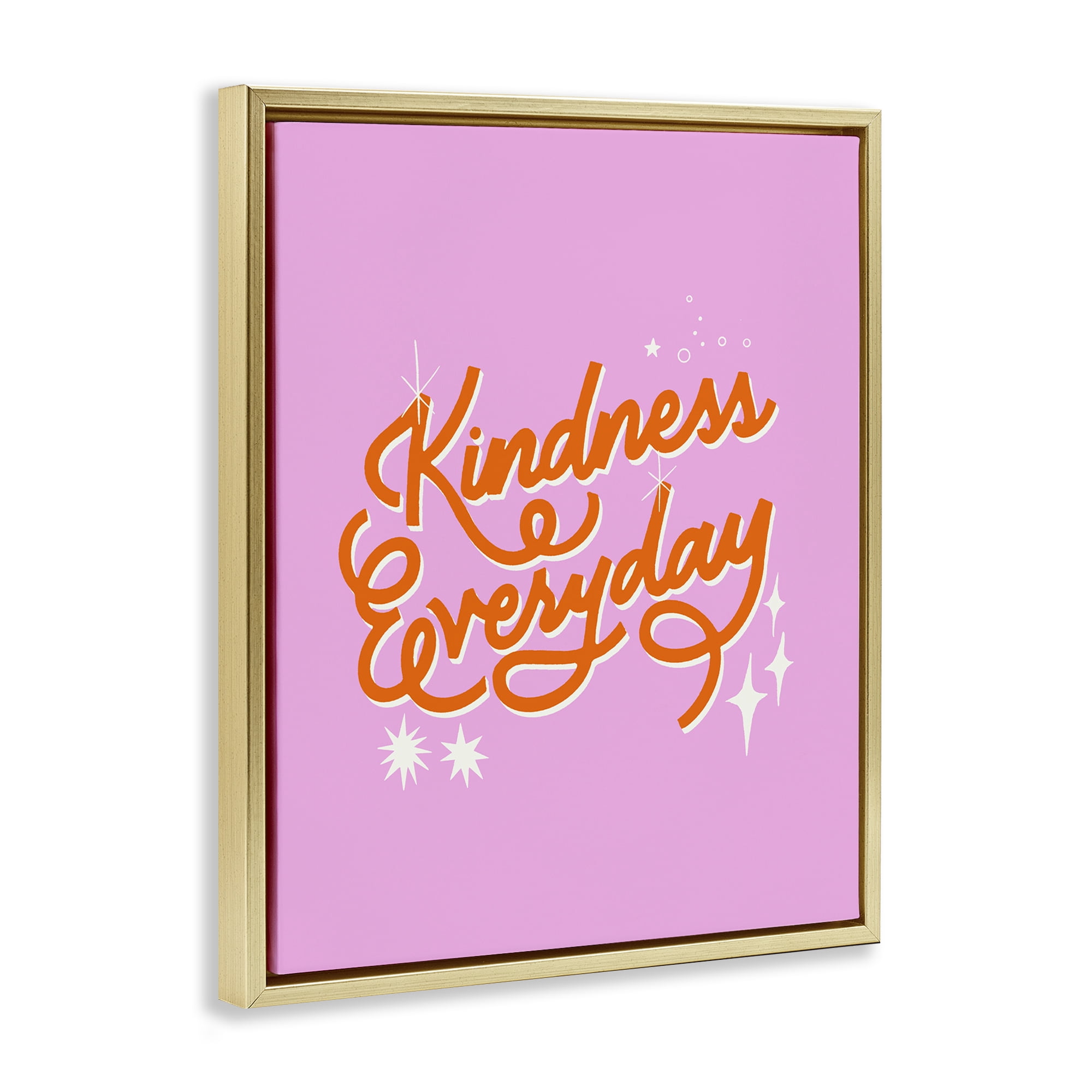 Stupell Industries Cursive Kindness Everyday Gold Framed Floater Canvas Wall Art, design by Indira Prieto | IndySign