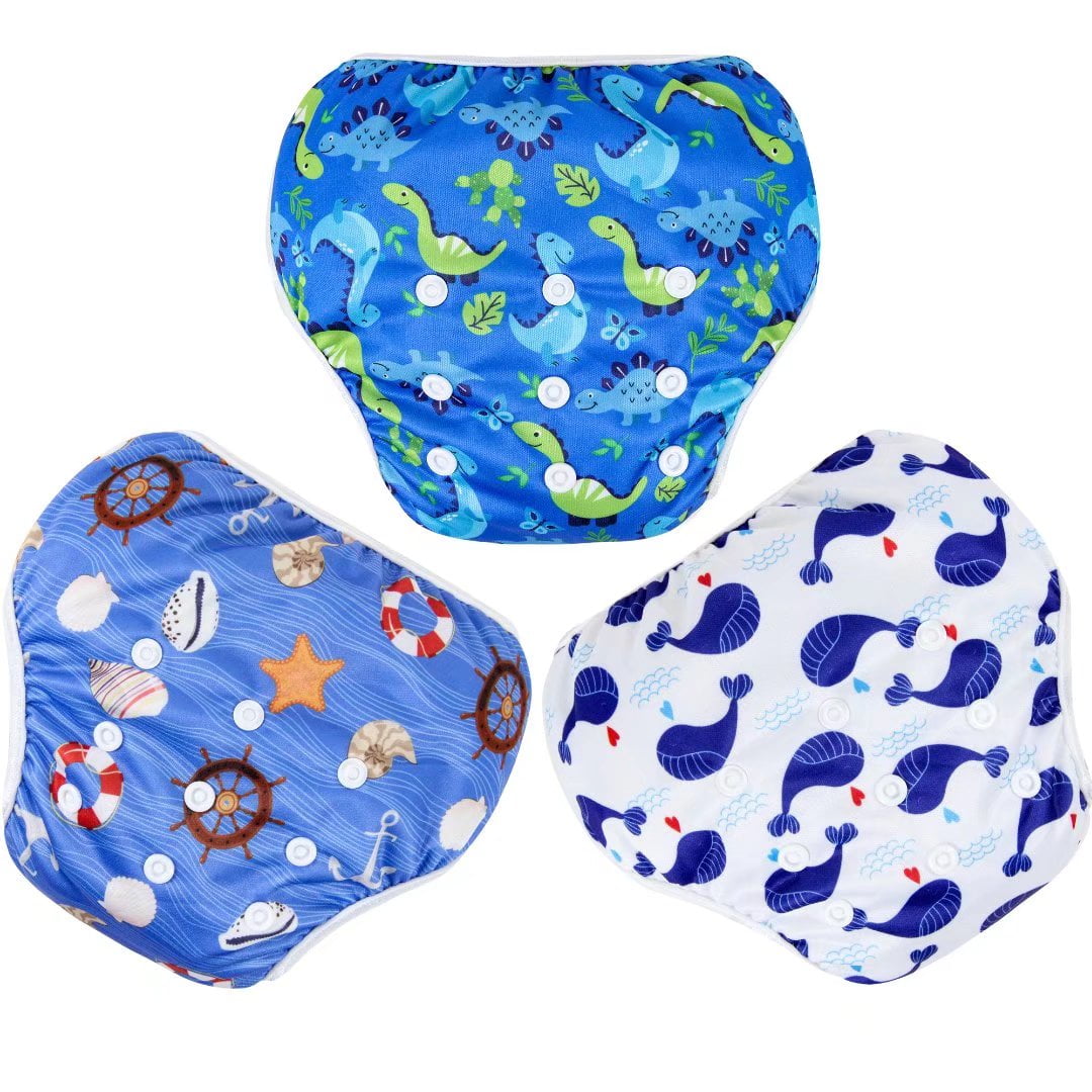 Langsprit 3 Pack Swim Diaper for Baby & Toddle,Reuseable Washable Diaper Swim for Swimming Lesson & Baby Shower Gifts L, Underwater World 