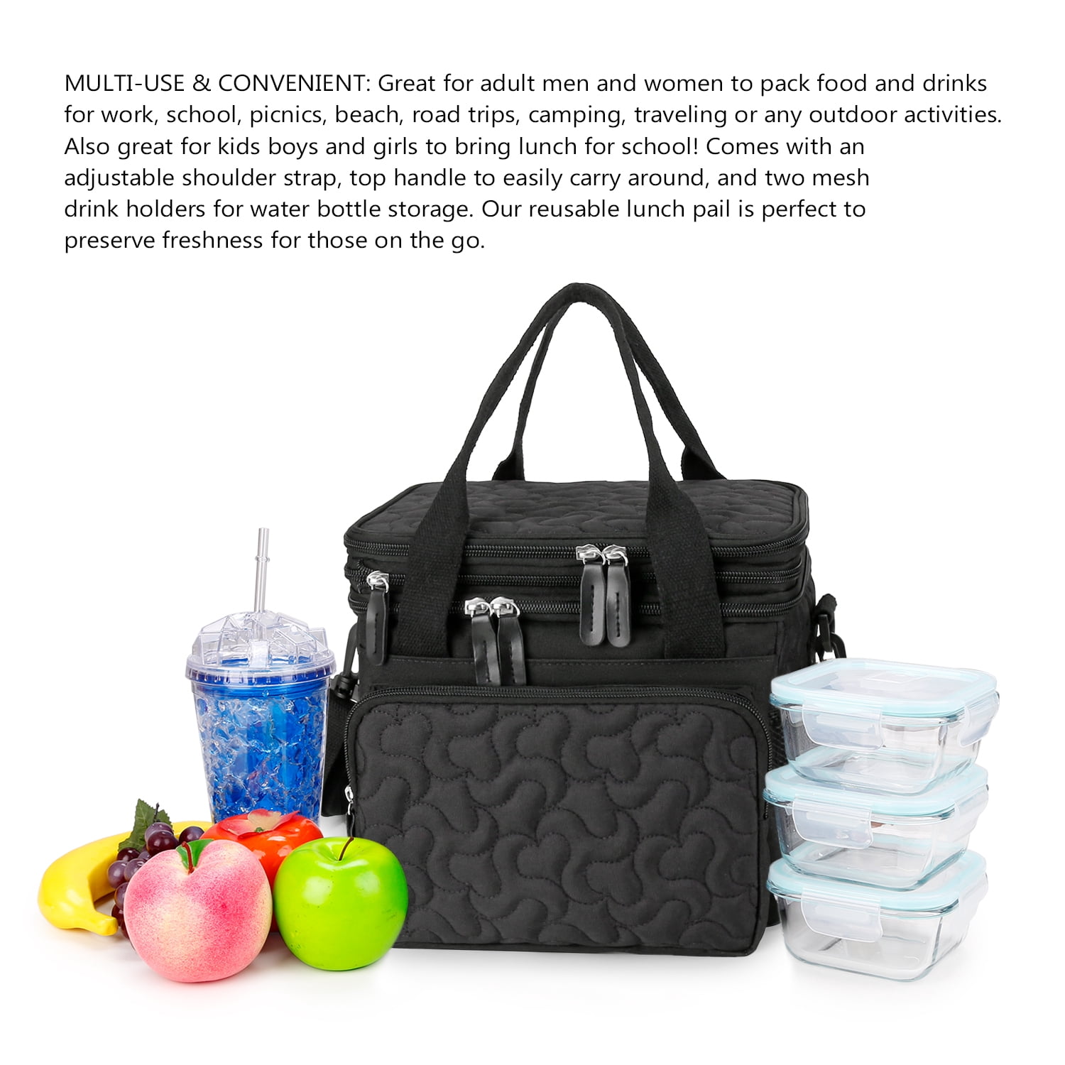 Lunch Bag for Women Men Double Deck Expandable Lunch Box,Large Lunch Bags,Leakproof Lunch Box Cooler Bag