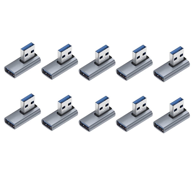 10 adaptadores USB A macho a A hembra, curva media, conector para adaptador de teléfono portátil, codo gris, gris