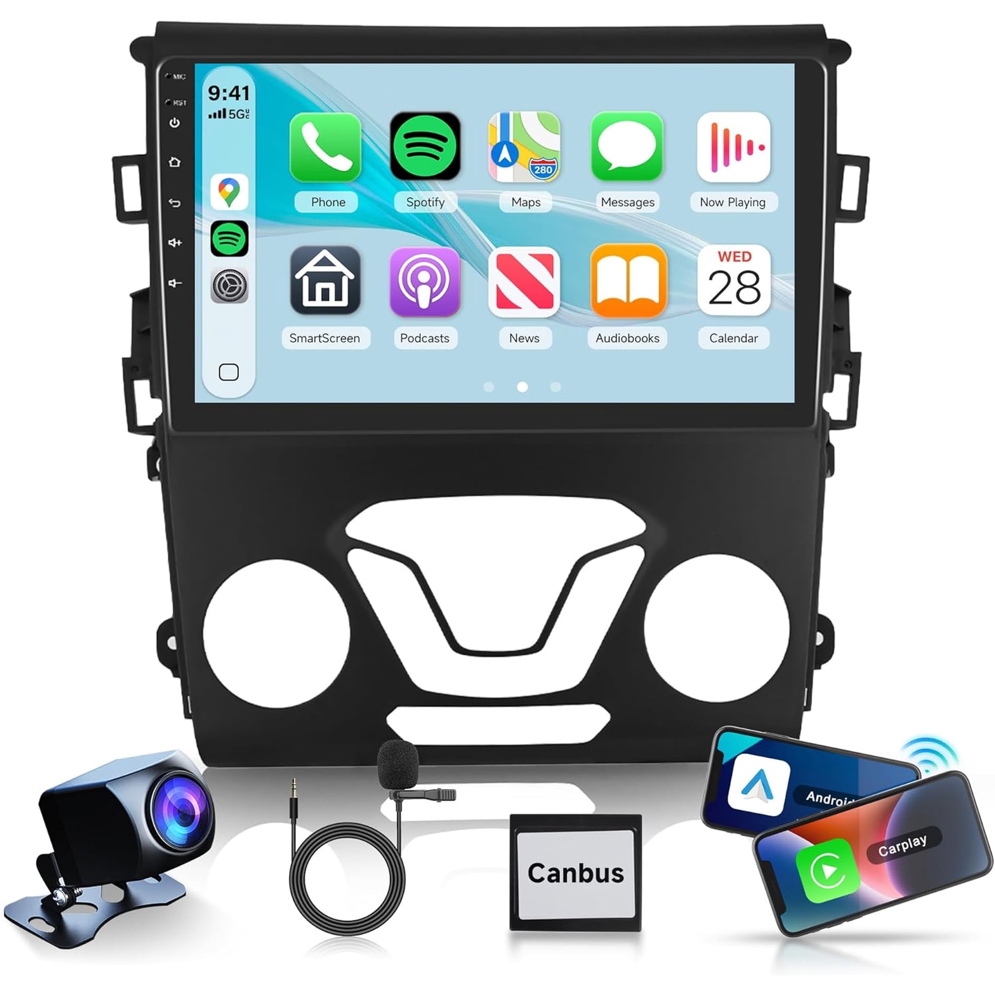 Android 15 Car Stereo Radio for Ford Fusion 2013-2020 for Ford Mondeo, 2G+64G Wireless Carplay Android Auto GPS Navigation WiFi 9 Inch Touch Screen Bluetooth FM/RDS +Backup Camera