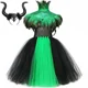 thumbnail image 3 of Disfraz de bruja de Halloween para niñas, reina malvada, Malefice, disfraz de cosplay, vestido con tutú, capa de plumas, disfraz de carnaval para niños, 3 of 5