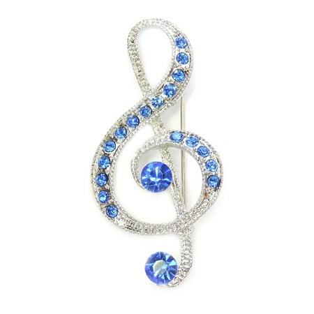 Austrian Crystal Dragonfly Pin - Sapphire Color Blue Crystal Treble Clef Large Music Note Pin Brooch C188