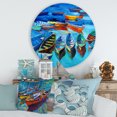 thumbnail image 2 of Designart 'Little Boats Wating In The Blue Harbour' Nautical & Coastal Circle Metal Wall Art 29x29 - Disc of 29, 2 of 5
