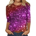 thumbnail image 2 of Hauts d'Été pour Femmes, Blouses Décontractées Habillées Grande Taille pour l'Entraînement 2024, Design de T-Shirt à Manches Trois-Quarts, Col Rond, Mode, Bleu, 2 of 3