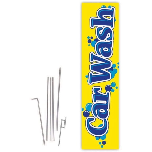Cobb Promo Car Wash Yellow Rectangle Boomer Flag with Complete 15ft Pole kit and Ground Spike