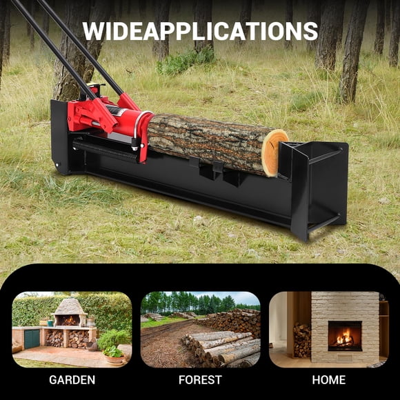 12 Ton Manual Hydraulic Log Splitter - Heavy Duty Steel Firewood Cutter - Horizontal Full Steel Beam, Spring-Loaded Return, Built-in Wheels, Portable Wood Splitter for Firewood